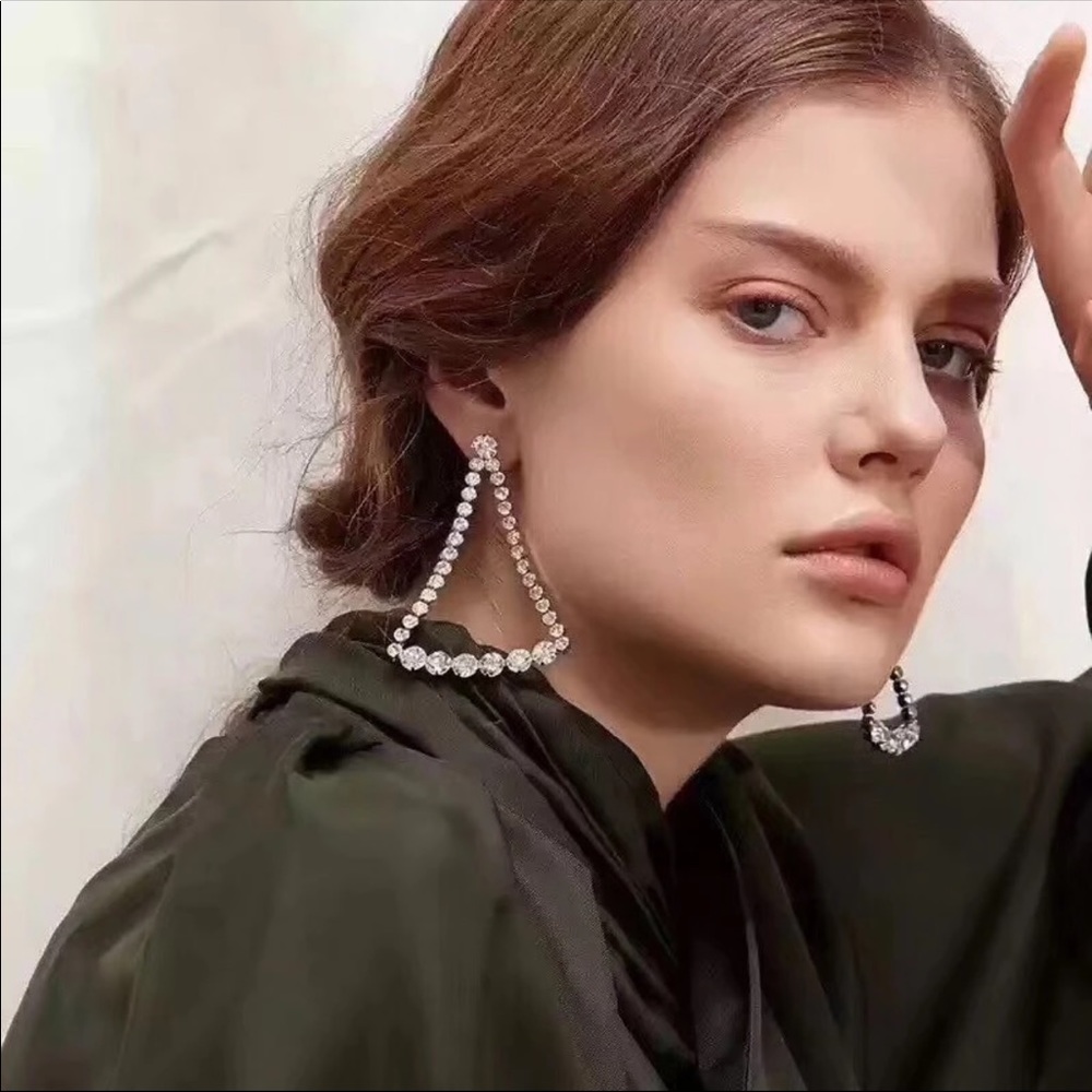 Triangle Rhinestone Piercing Earrings